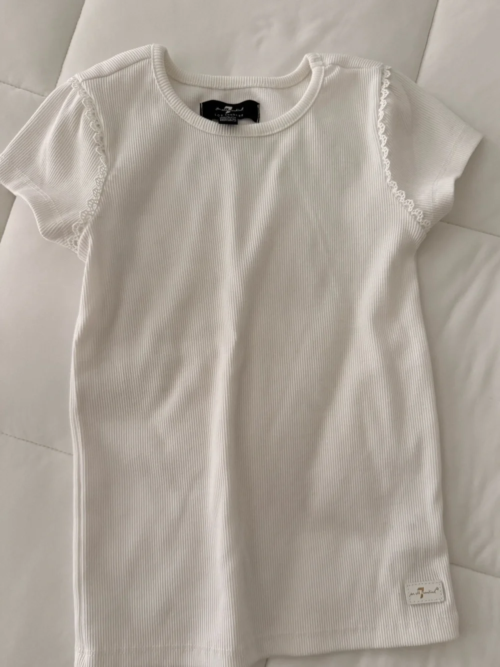 Girls Set 7 for All Mankind: White Ribbed Top with Lemon Skort